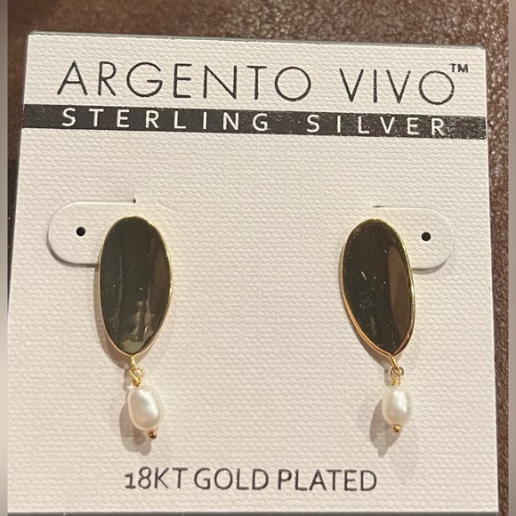 Argento Vivo Gold Plated Oval Drop Earrings Imitation Pearl NWT - Picture 4 of 5